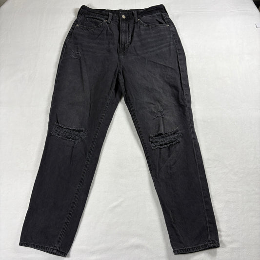 H&M Mom Jeans Womens Size 12 Black Distressed Ultra High Rise Denim Pants Grunge