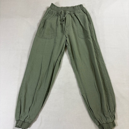 Linen Jogger Pants Elastic Waist Relaxed Fit Green Tag M Fits Like 26 X 26 Boho