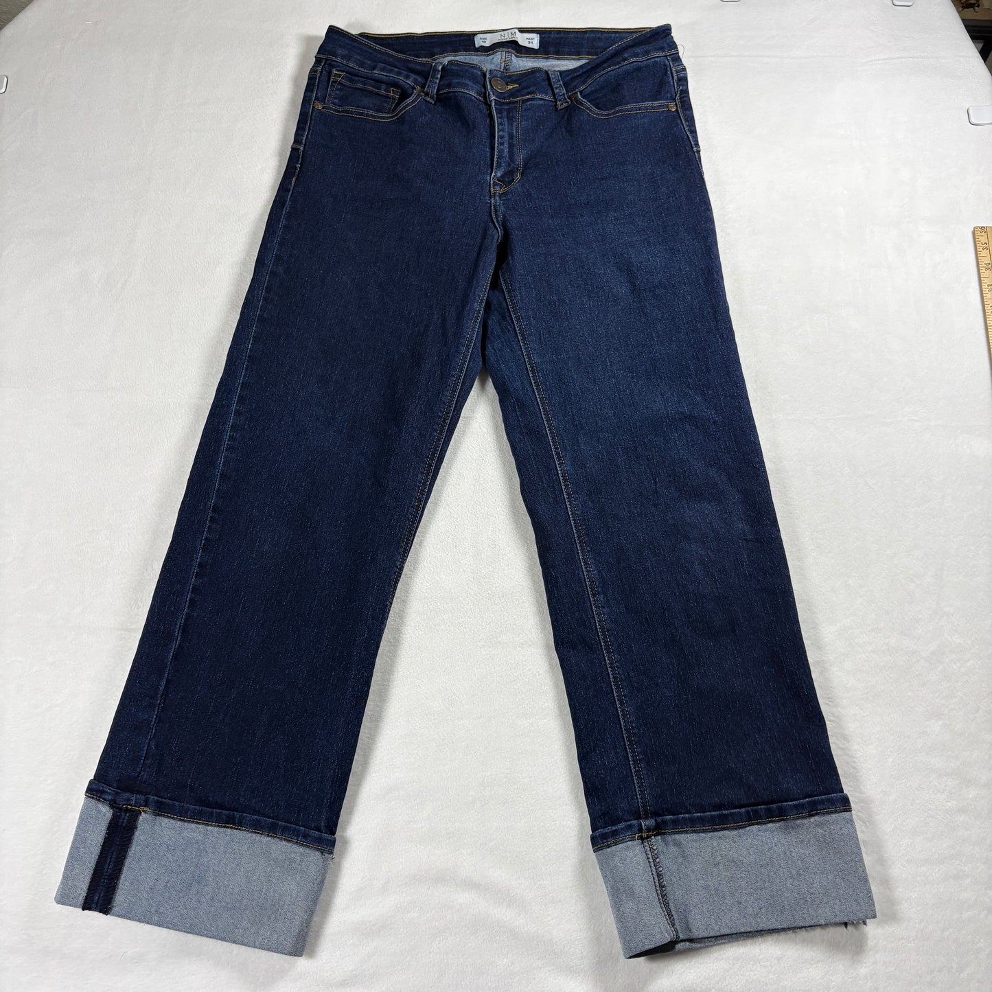 Womens Jeans Size 10 Dark Wash Cuffed Straight Leg Casual Denim Pants Blue Cuff!