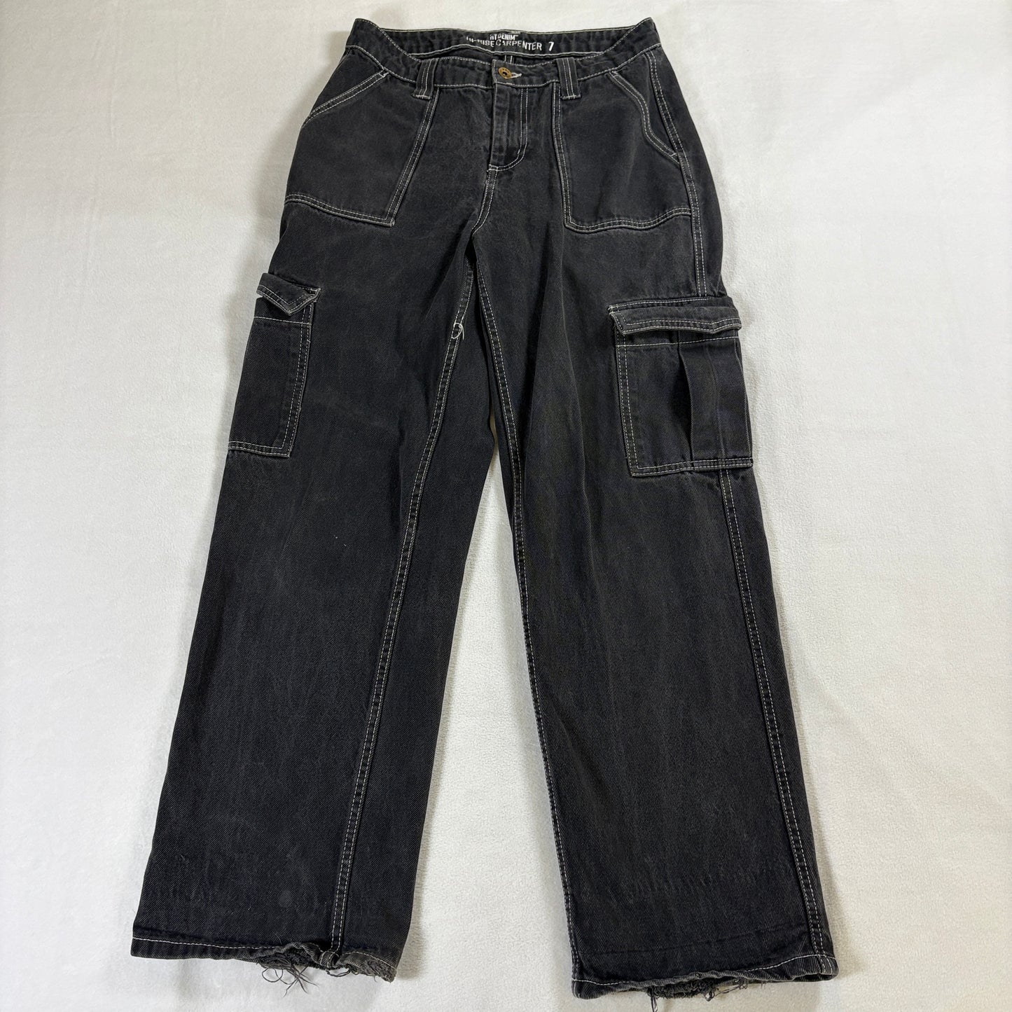 Y2K Carpenter Cargo Wide Leg Jeans Hi Rise Black Tag 7 Fits Like 30 X 30 Grunge