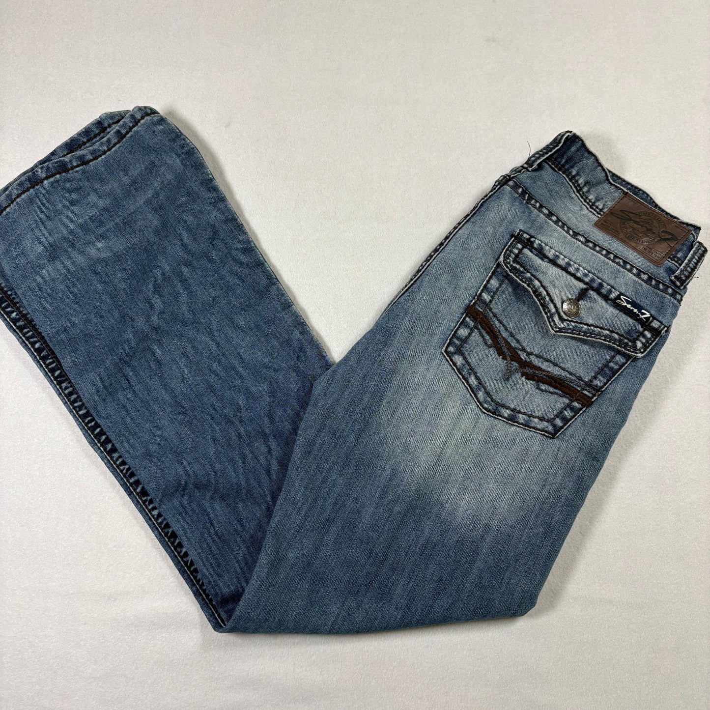 Seven7 Mens Jeans Size 32x34 Blue Bootcut Y2K 90s Grunge Faded Distressed