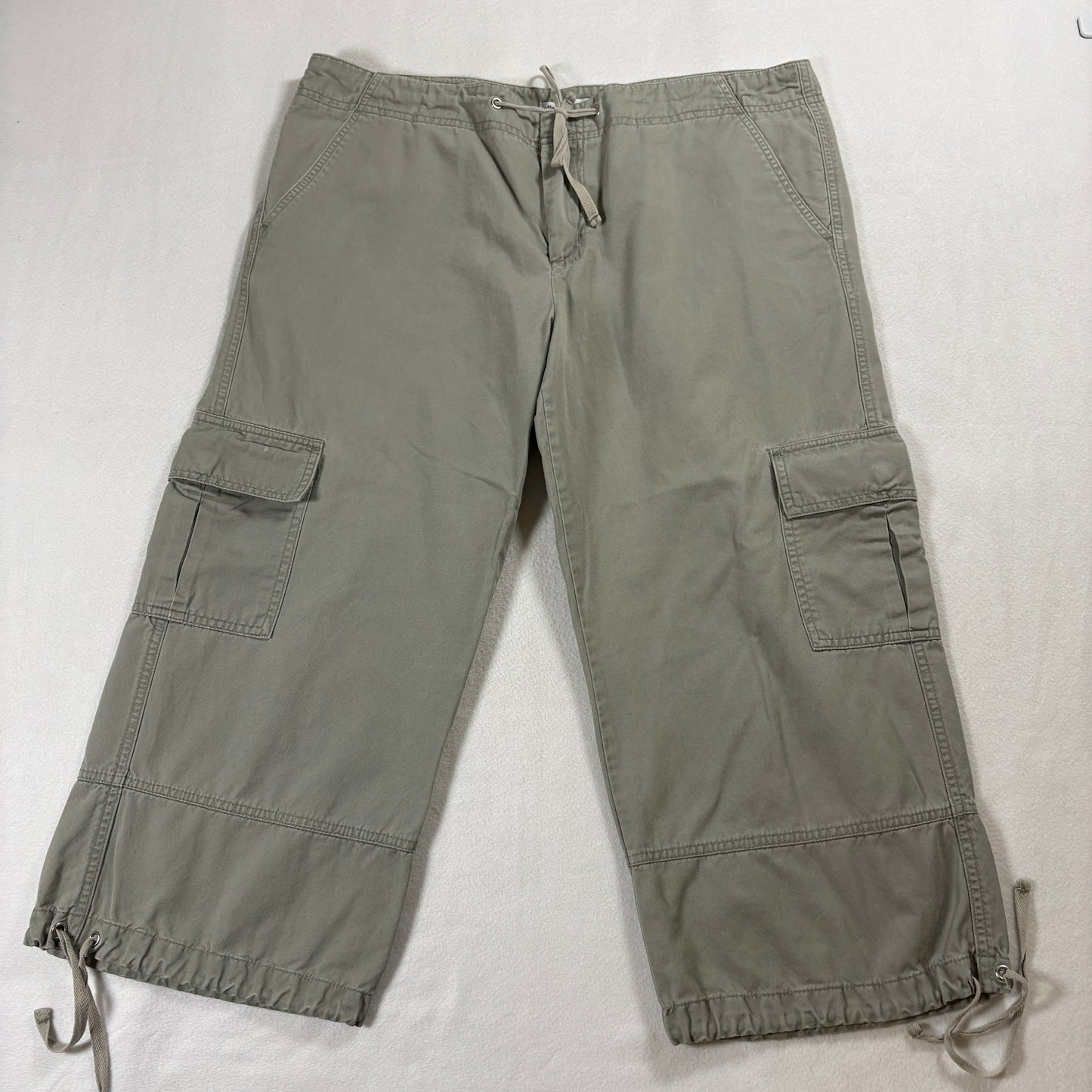 Allen Allen Cargo Capri Pants Womens L Olive Y2K Streetwear Utility Vintage Fit!