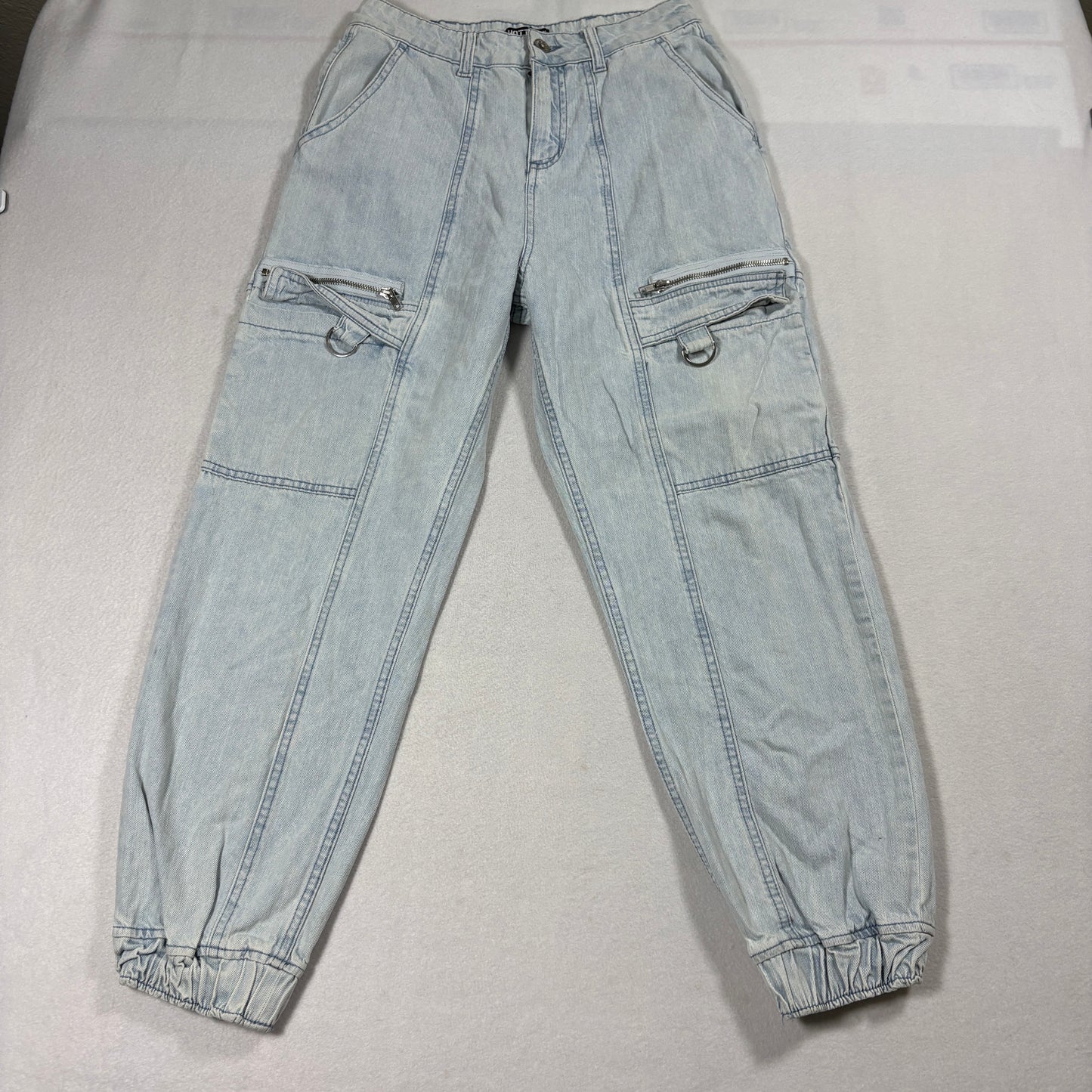 Hot Topic Cargo Jeans Womens 3 Light Wash Y2K Grunge Streetwear Baggy Denim