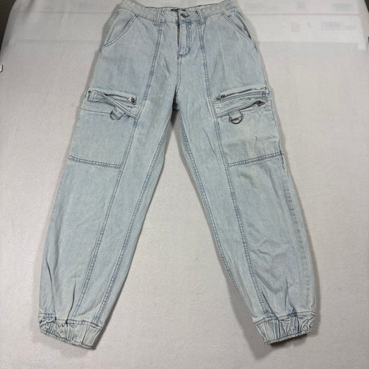 Hot Topic Cargo Jeans Womens 3 Light Wash Y2K Grunge Streetwear Baggy Denim