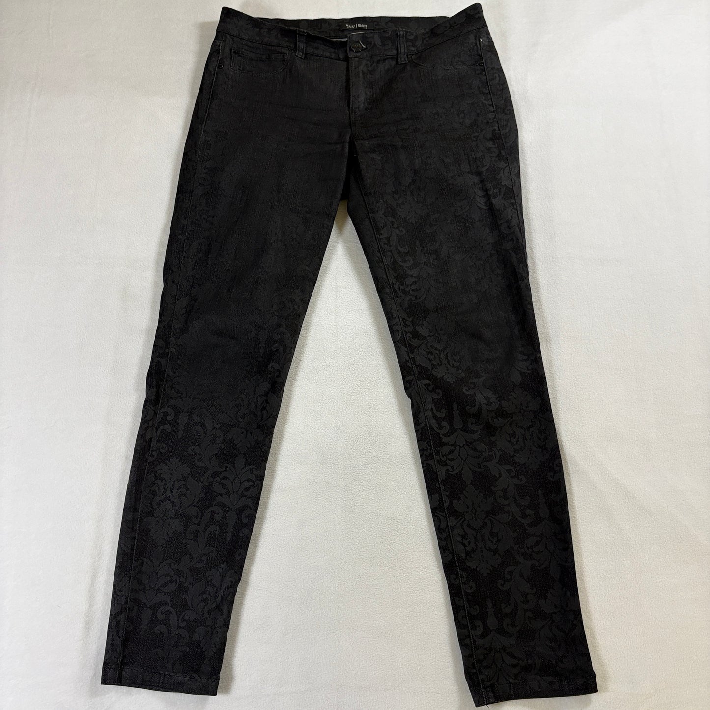 Floral Jacquard Skinny Pant Black WHBM Womens M Fits Like 34X30 Stretch Mid Rise