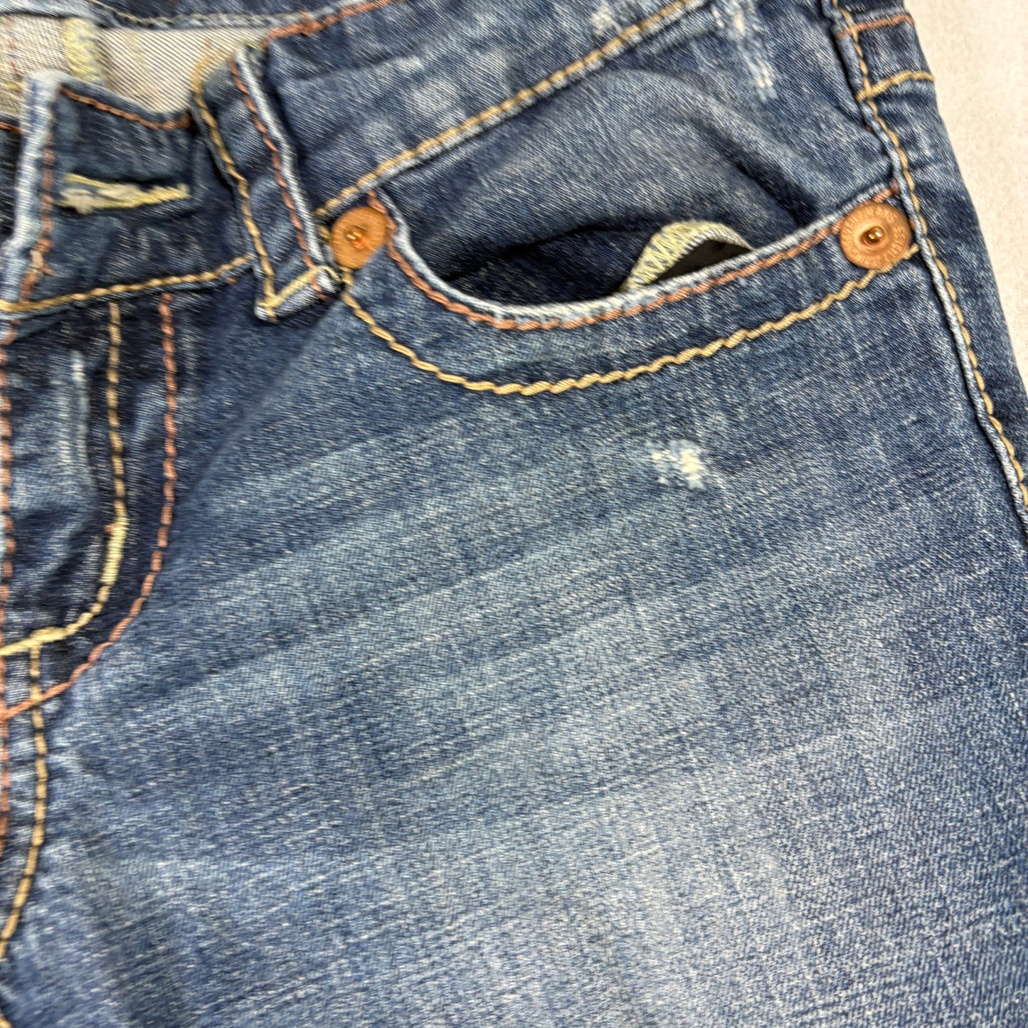 Seven7 Womens Jeans Size 28 Blue Distressed Bootcut Y2K 90s Grunge Denim