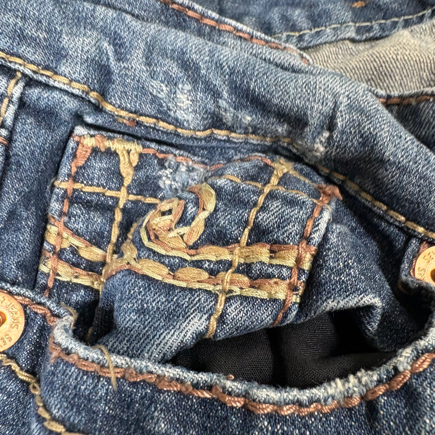 Seven7 Womens Jeans Size 28 Blue Distressed Bootcut Y2K 90s Grunge Denim