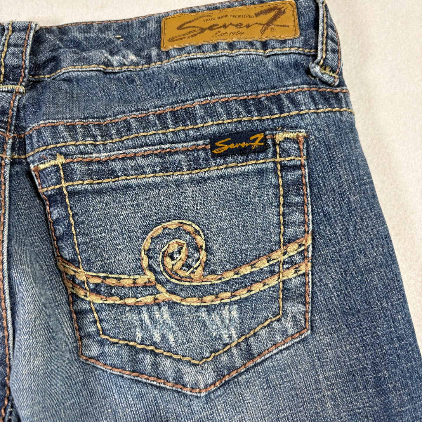 Seven7 Womens Jeans Size 28 Blue Distressed Bootcut Y2K 90s Grunge Denim
