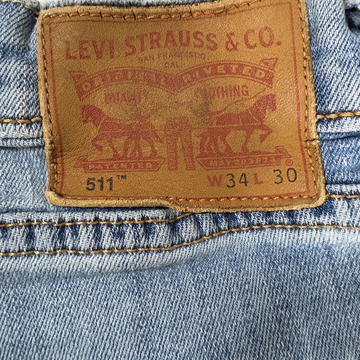 Levi’s 511 Men’s Jeans 34x30 Slim Fit Light Wash Denim Blue Stretch Casual Pants