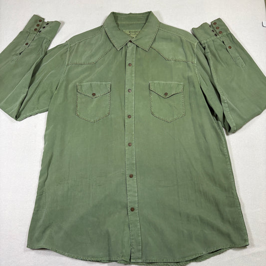 Ryan Michael mens western shirt XL green snap button silk cotton vintage y2k
