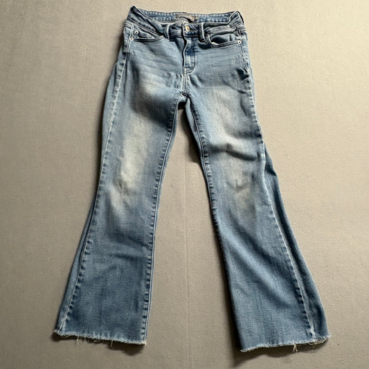 Y2K Flare Jeans Womens Tag 2 Fits Like 25X26 Light Wash Raw Hem Stretch Denim