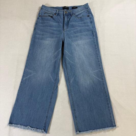 Wide Leg Crop Jeans Womens Susan Graver Tag 10 Fits Like 28 X 24 Raw Hem Denim