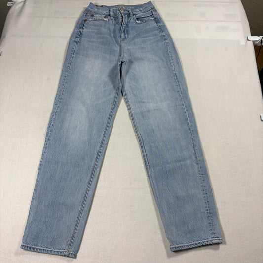 American Eagle Mom Jeans Womens 0 Regular High Rise Light Wash Distressed Denim
