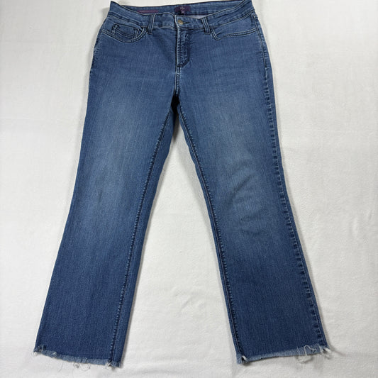 NYDJ Marilyn Straight Jeans Womens 10 Blue Stretch Denim Raw Hem Y2K Retro90s XL