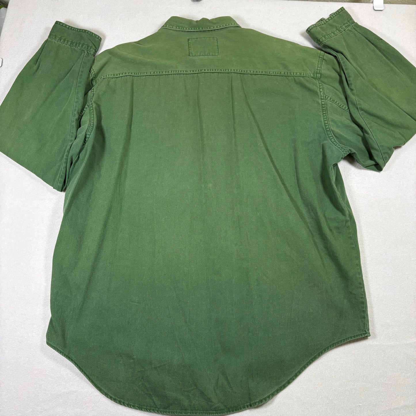 Levis Mens XL Green Denim Shirt Vintage 90s Grunge Y2K Button Up Workwear