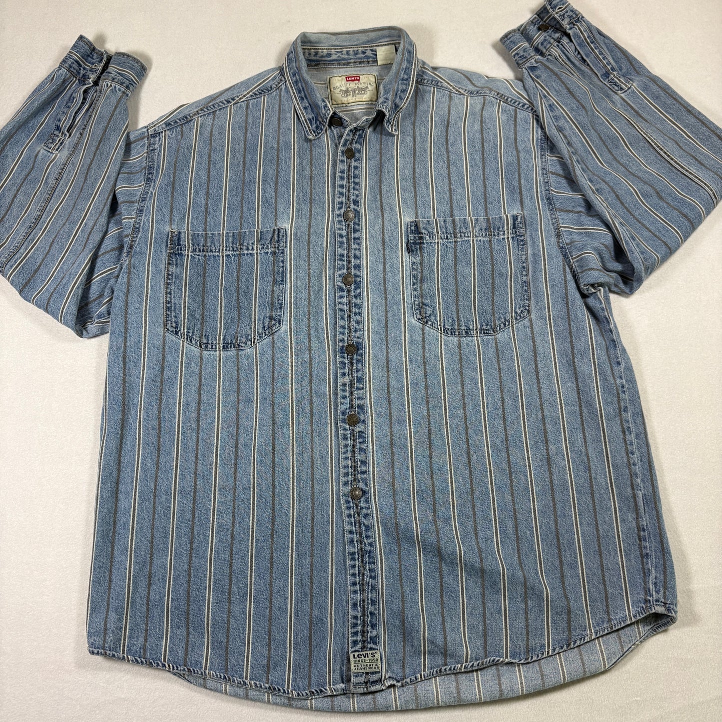 Levis mens XL denim shirt striped button up 90s Y2K grunge vintage workwear USA