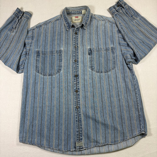 Levis mens XL denim shirt striped button up 90s Y2K grunge vintage workwear USA