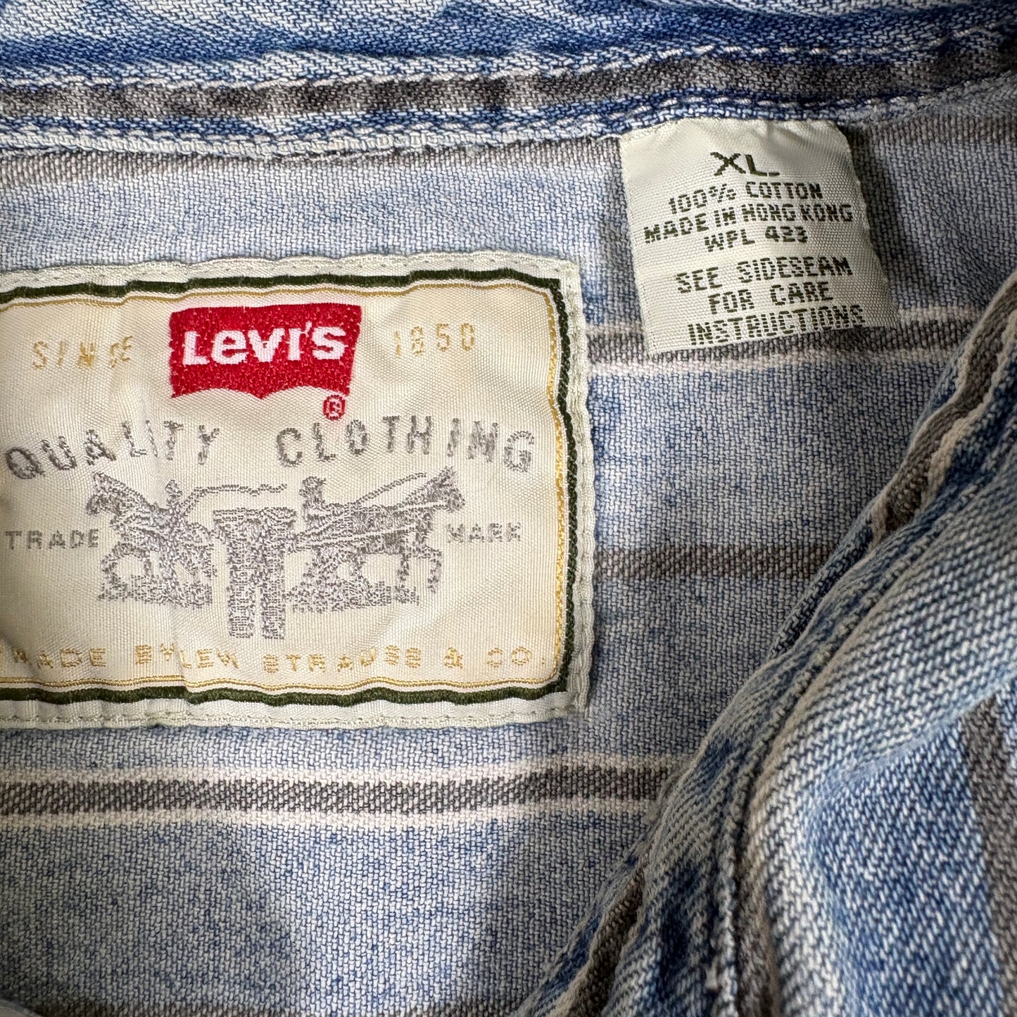 Levis mens XL denim shirt striped button up 90s Y2K grunge vintage workwear USA