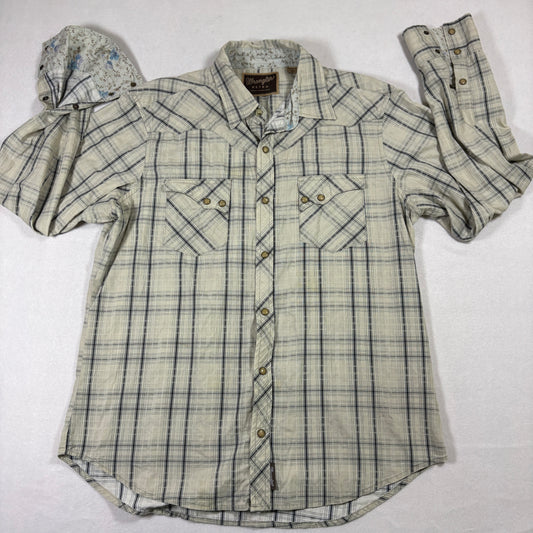 Wrangler mens L retro western shirt pearl snap plaid cowboy rodeo grunge Y2K