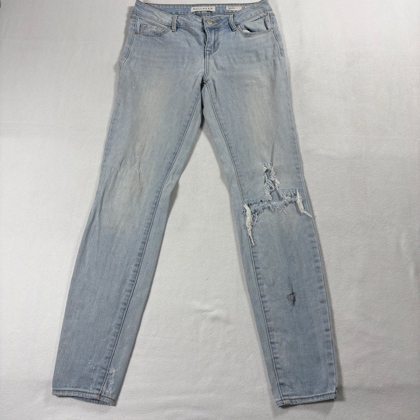 Bullhead Jeans Womens 25 Low Rise Skinny Distressed Light Blue Denim Stretch Fit