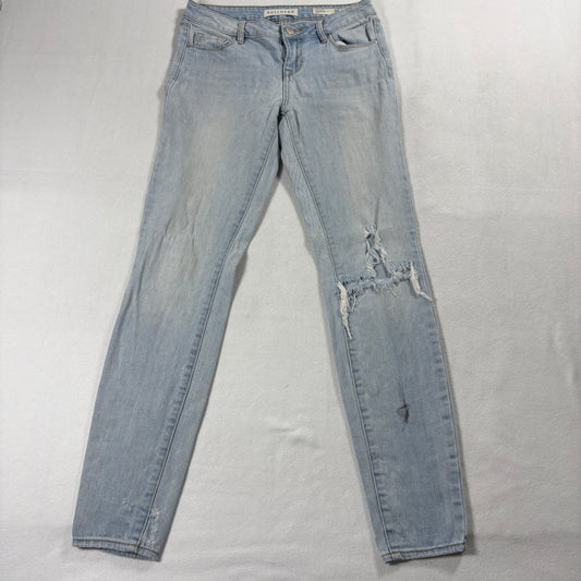 Bullhead Jeans Womens 25 Low Rise Skinny Distressed Light Blue Denim Stretch Fit