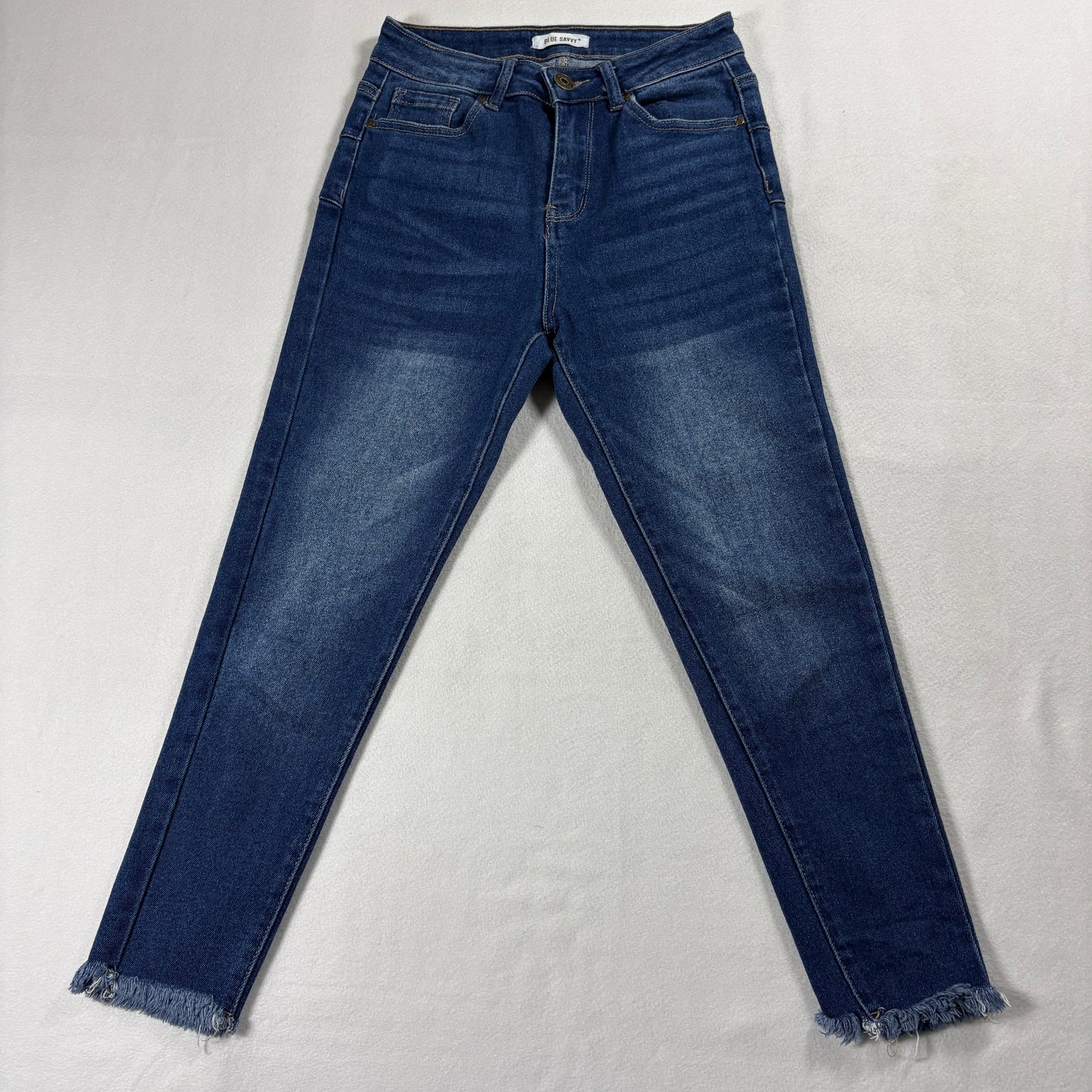 Blue Savvy Jeans Womens 3 28 Skinny High Rise Dark Wash Frayed Hem Denim Stretch