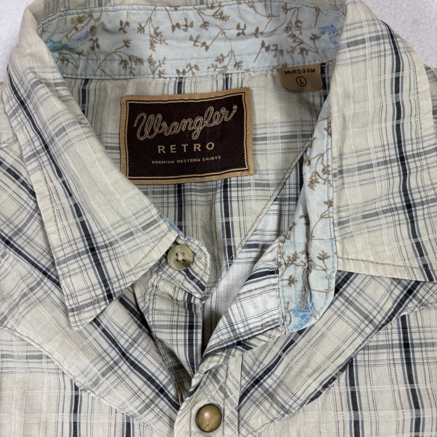 Wrangler mens L retro western shirt pearl snap plaid cowboy rodeo grunge Y2K
