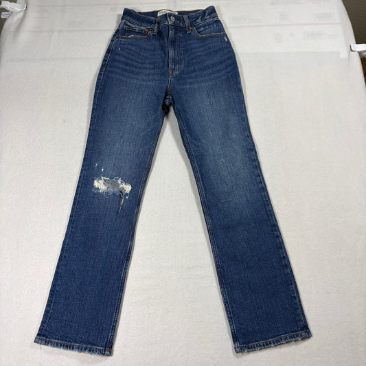Abercrombie Ultra High Rise Straight Jeans Womens 23 Distressed Knee Vintage