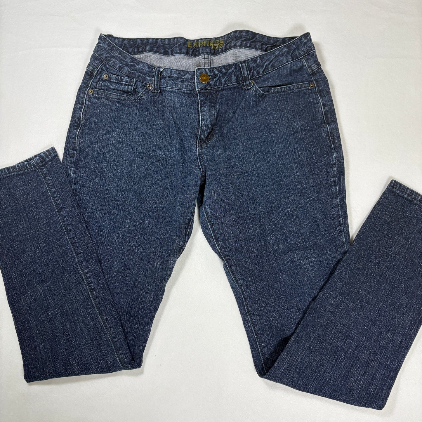 Express Jeans Women’s Size 14 Dark Wash Denim Stretch Straight Leg Mid Rise