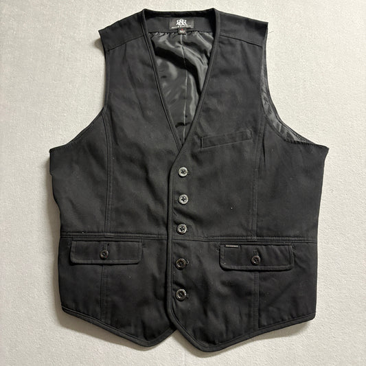 Rock & Republic Black Vest Waistcoat Formal Biker Goth Size L Button Front