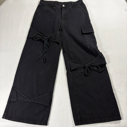 Cider Cargo Pants Womens M Black Wide Leg Y2K Streetwear Utility Gothic Dark Alt