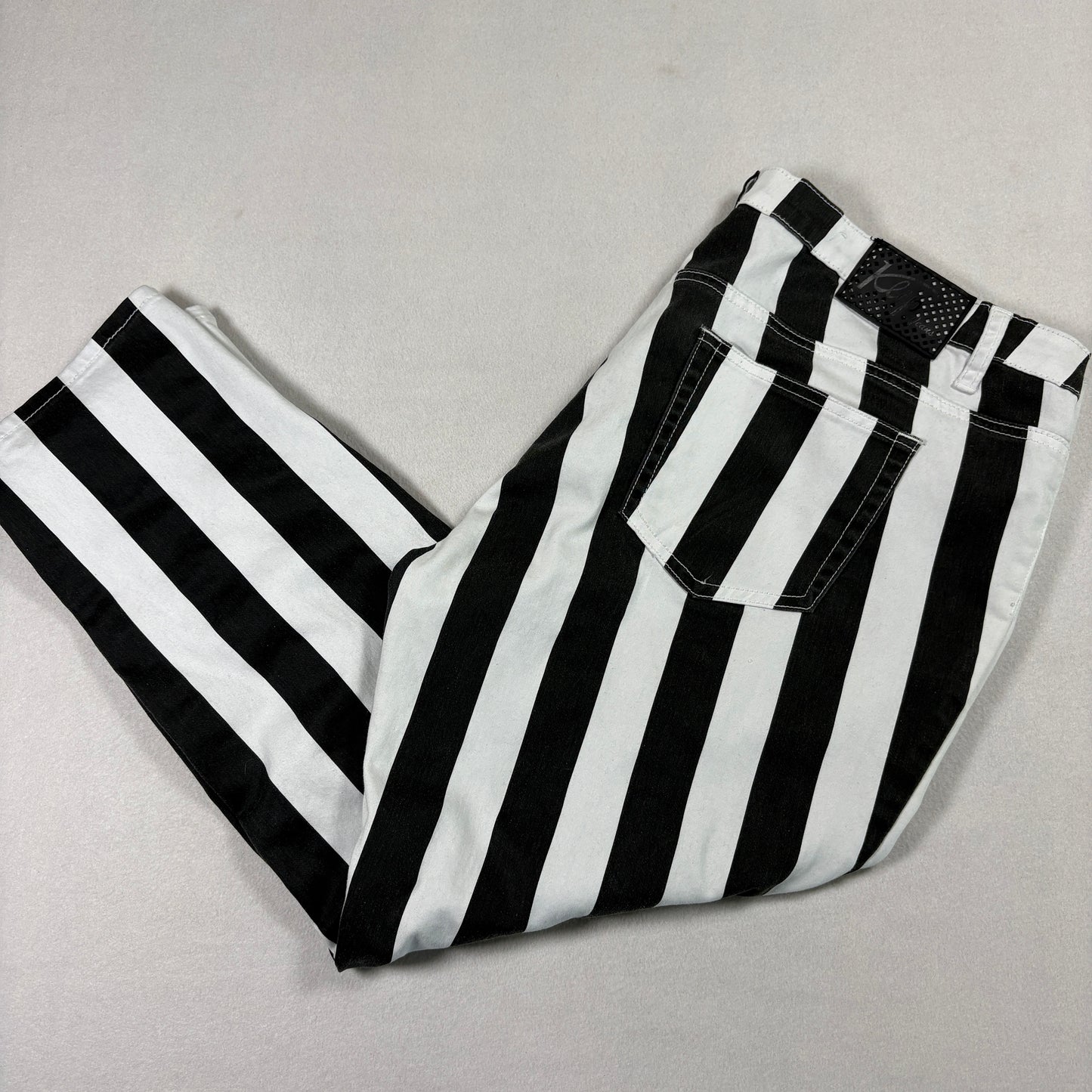 Klip womens jeans 20 black white striped skinny stretch Y2K goth punk