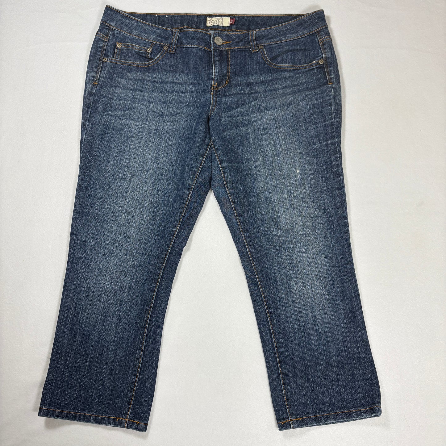 SO Women’s Jeans Size 15 Bootcut Mid-Rise Blue Denim Faded Wash Casual