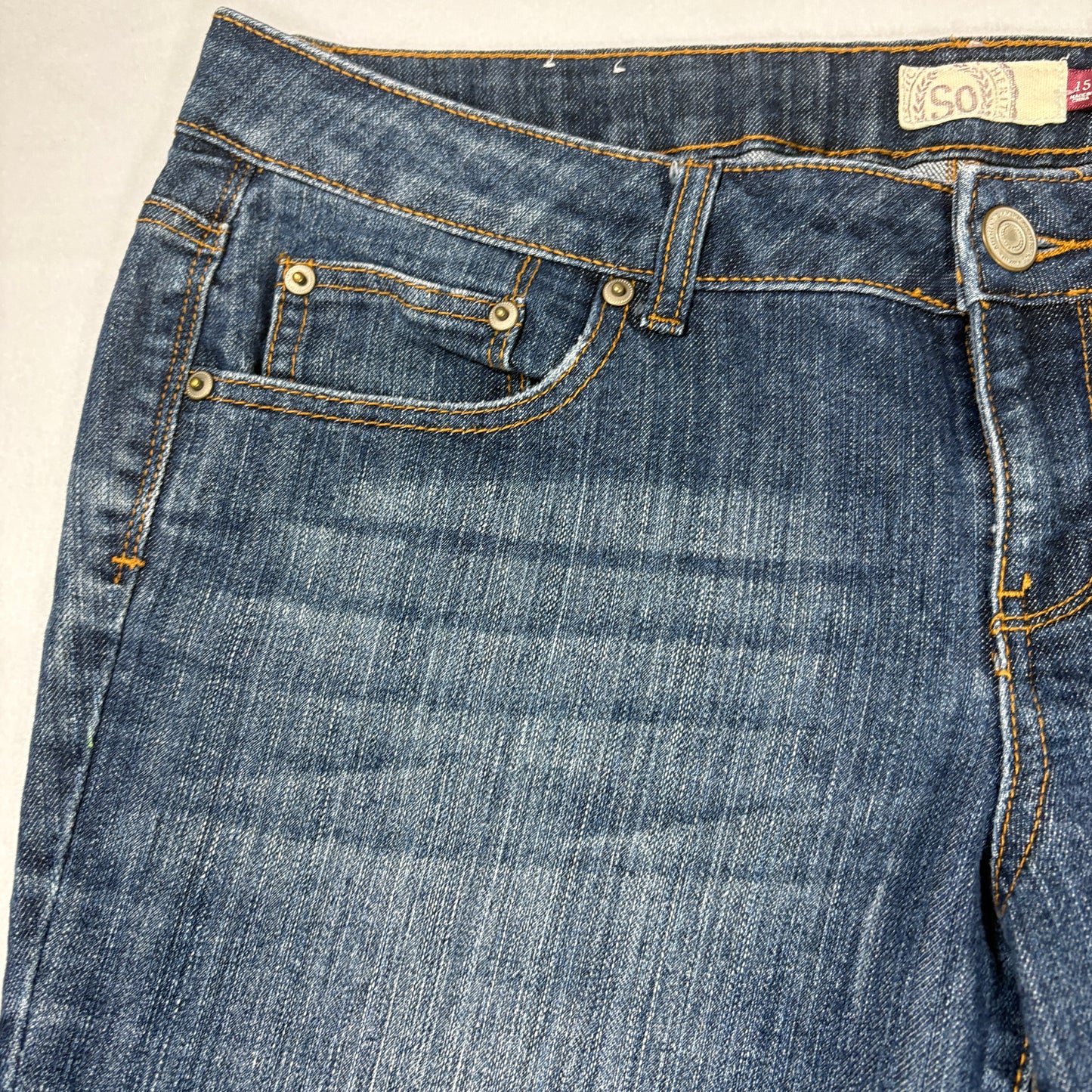 SO Women’s Jeans Size 15 Bootcut Mid-Rise Blue Denim Faded Wash Casual