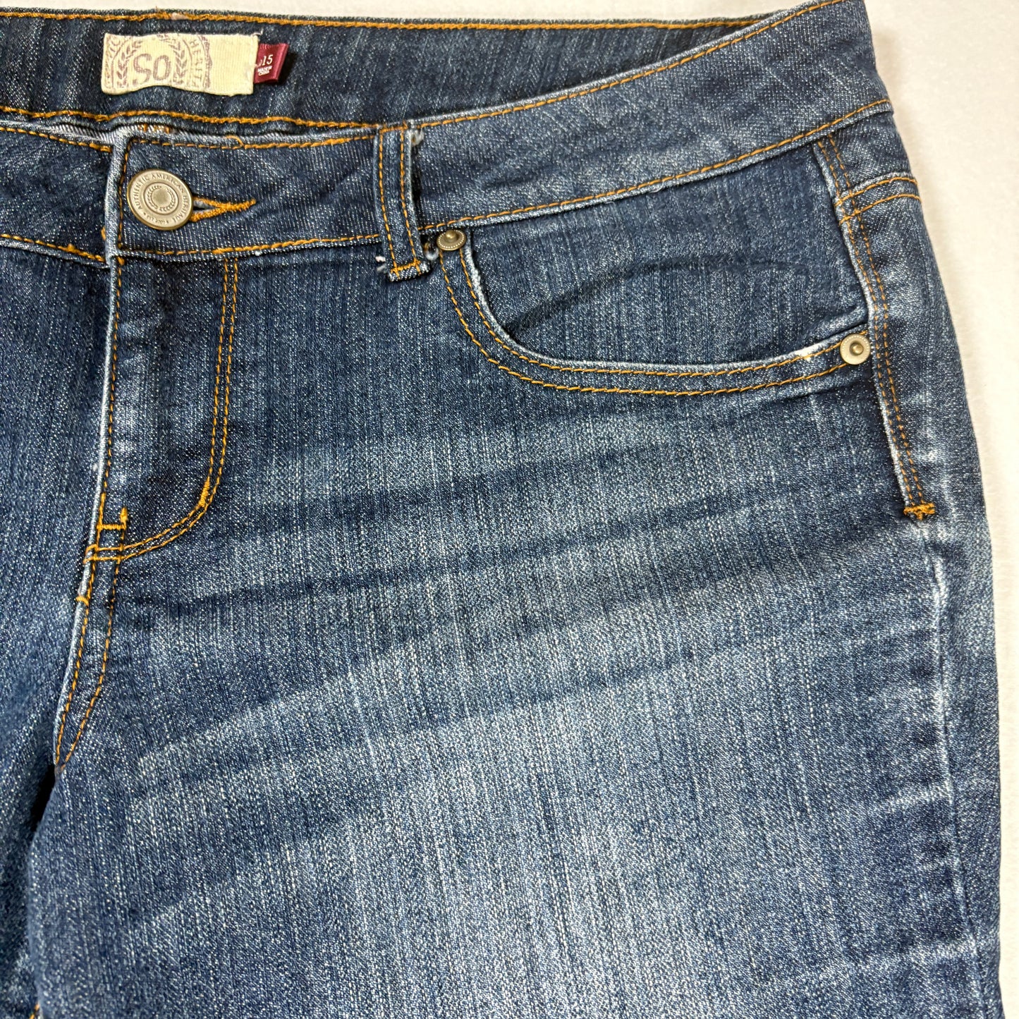 SO Women’s Jeans Size 15 Bootcut Mid-Rise Blue Denim Faded Wash Casual