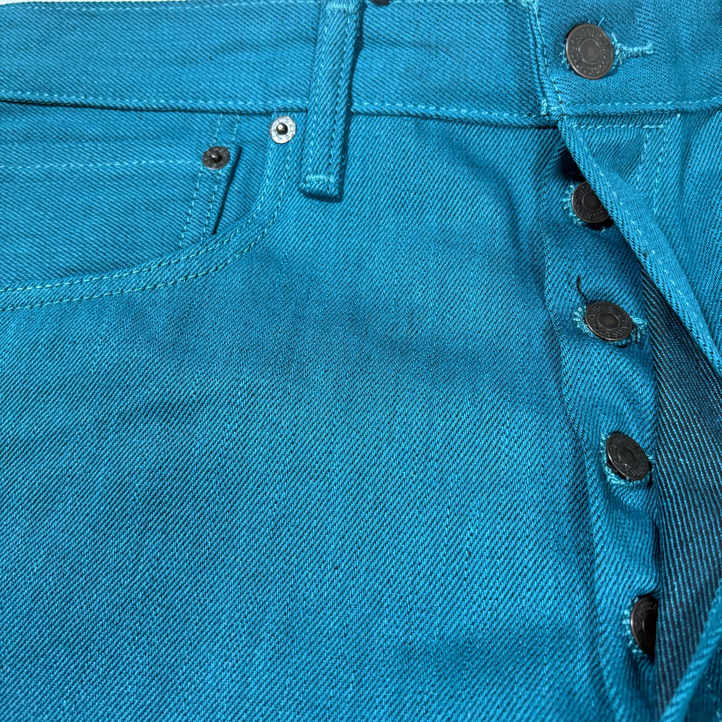 Levi’s 501 XX Men’s Jeans W34 L32 Teal Blue Straight Leg Button Fly Denim