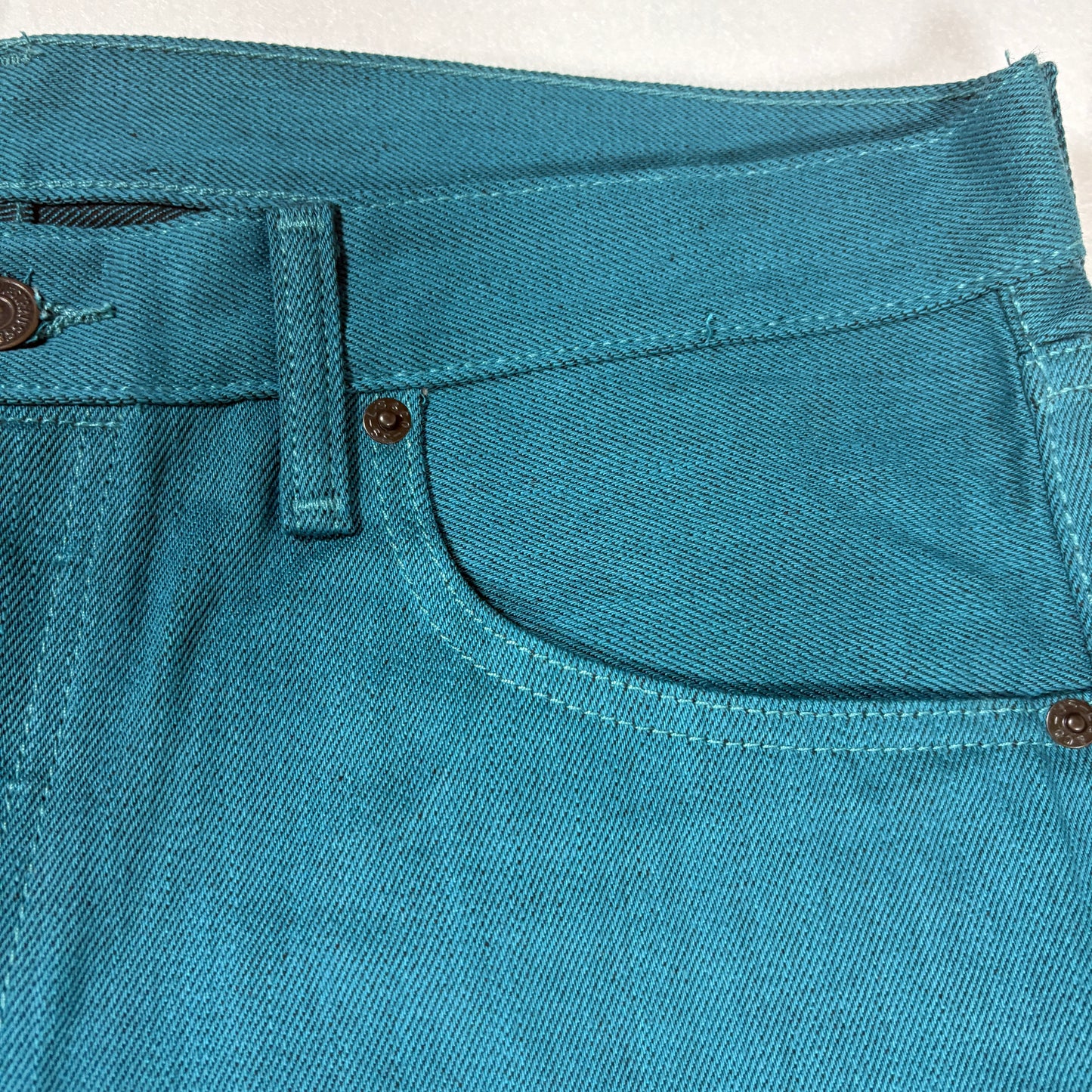 Levi’s 501 XX Men’s Jeans W34 L32 Teal Blue Straight Leg Button Fly Denim