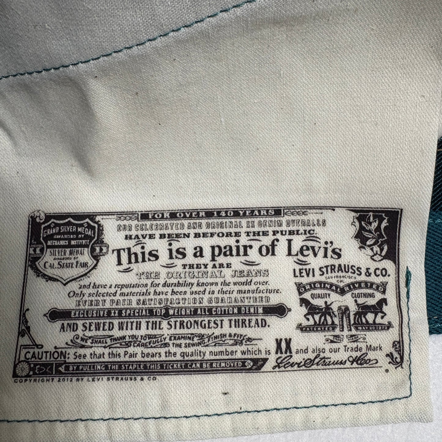 Levi’s 501 XX Men’s Jeans W34 L32 Teal Blue Straight Leg Button Fly Denim