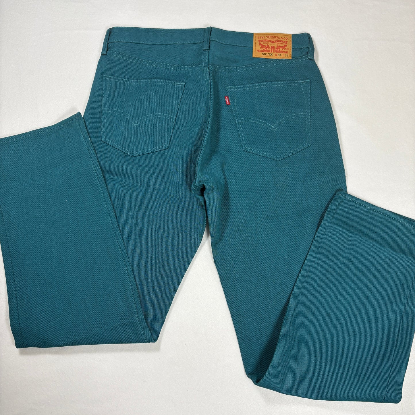 Levi’s 501 XX Men’s Jeans W34 L32 Teal Blue Straight Leg Button Fly Denim