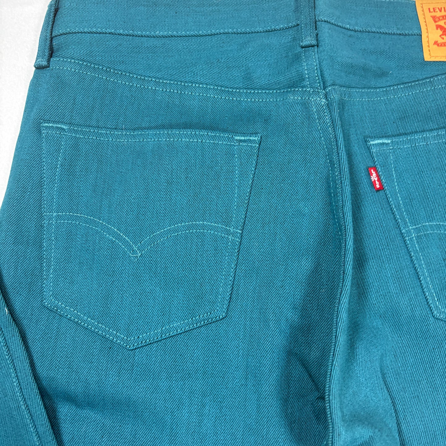 Levi’s 501 XX Men’s Jeans W34 L32 Teal Blue Straight Leg Button Fly Denim