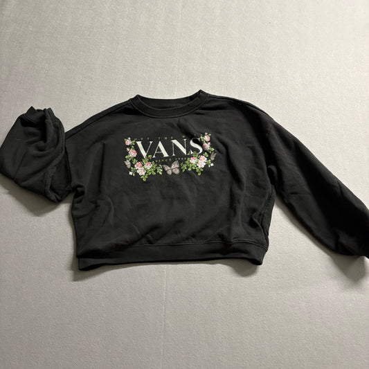 Vans Floral Logo Cropped Sweatshirt Womens M Fits Like S Black Skate Y2K