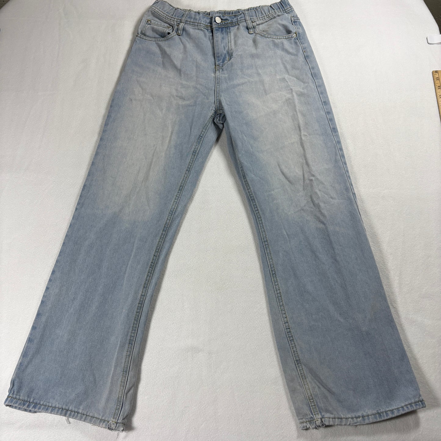 Vintage Light Wash Jeans Womens XL Elastic Waist Straight Leg Y2K Denim Retro 90