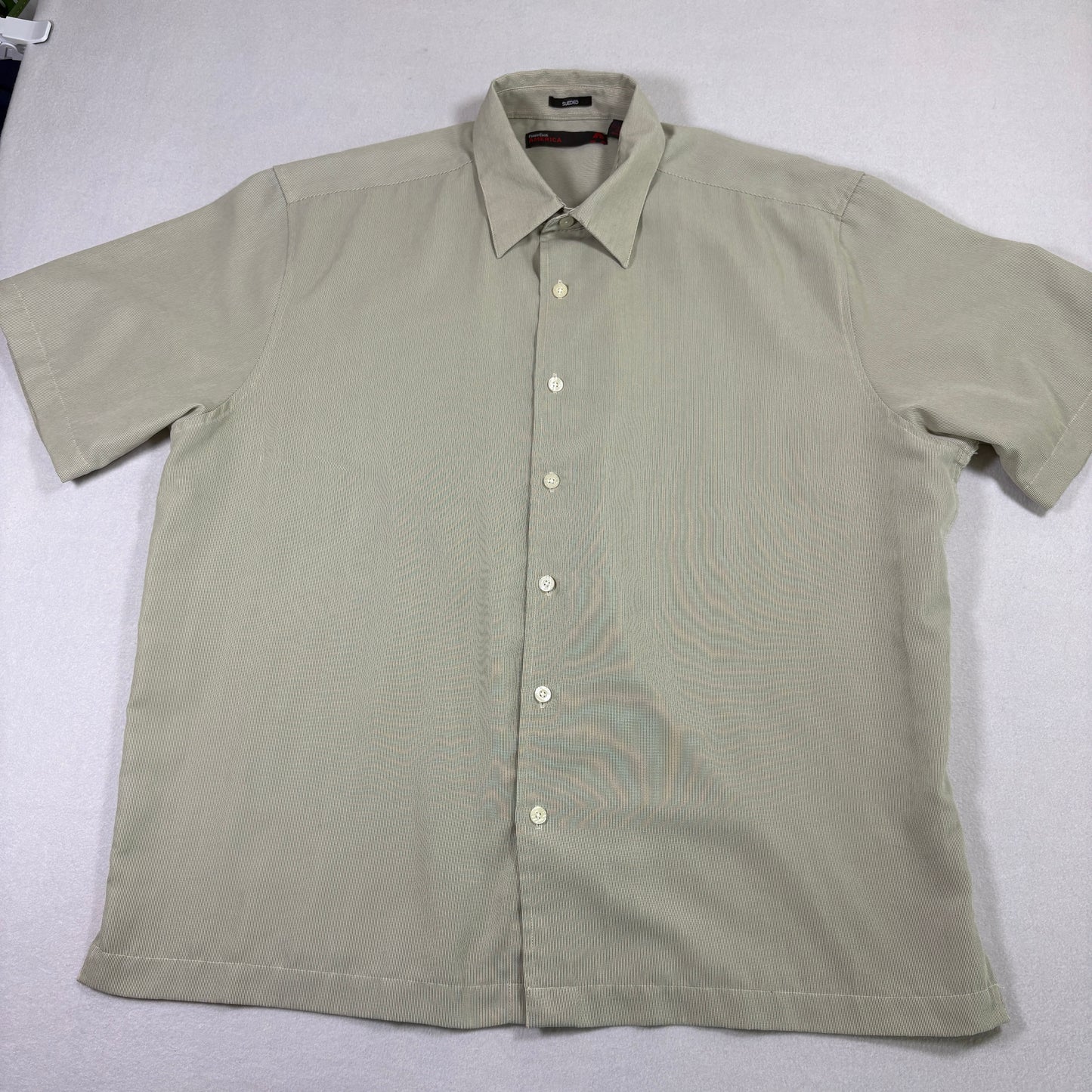 Perry Ellis America Mens XL Button Up Shirt Beige Sueded Short Sleeve Y2K