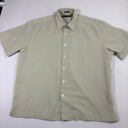 Perry Ellis America Mens XL Button Up Shirt Beige Sueded Short Sleeve Y2K