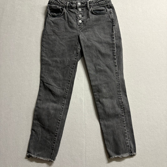 QB High Rise Loose Skinny Ankle Jeans Gray Button Fly Raw Hem Tag Fits 28x26