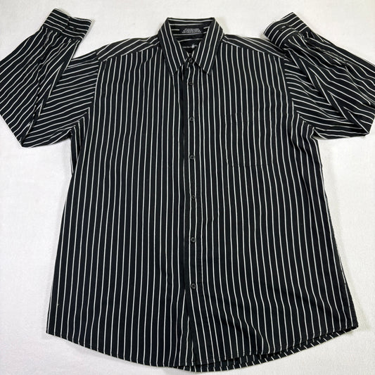 Beverly Hills Polo Club Mens L Shirt Black White Stripe Long Sleeve Button Up