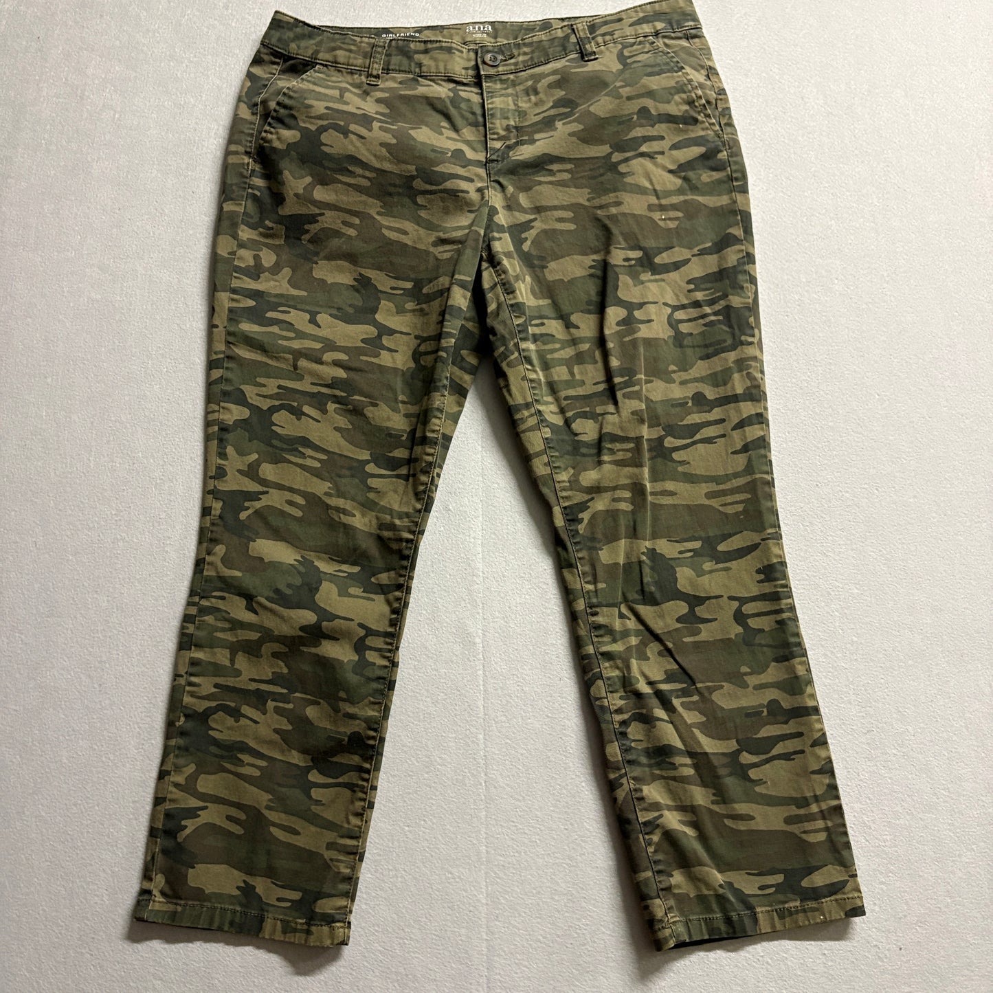 A.N.A Girlfriend Chino Camo Pants Womens Size 12 Fits Like 34x25 Army Cargo