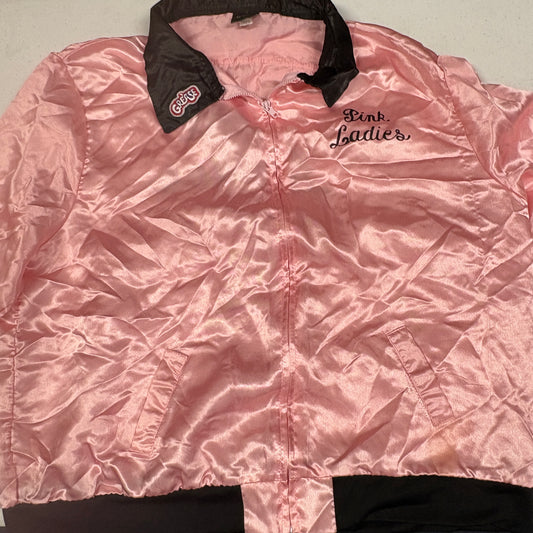 Grease Pink Ladies Satin Jacket Dance Costume Pink Black Retro Movie Youth