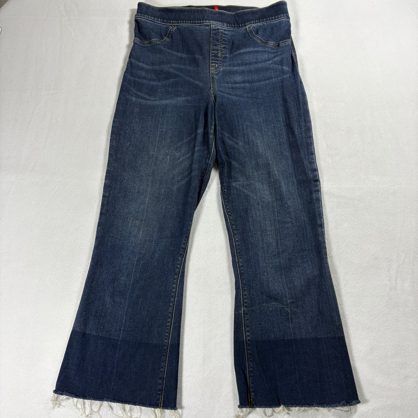 Spanx Jeans Womens Large Dark Wash Bootcut Stretch Raw Hem Y2K Vintage Denim Fit