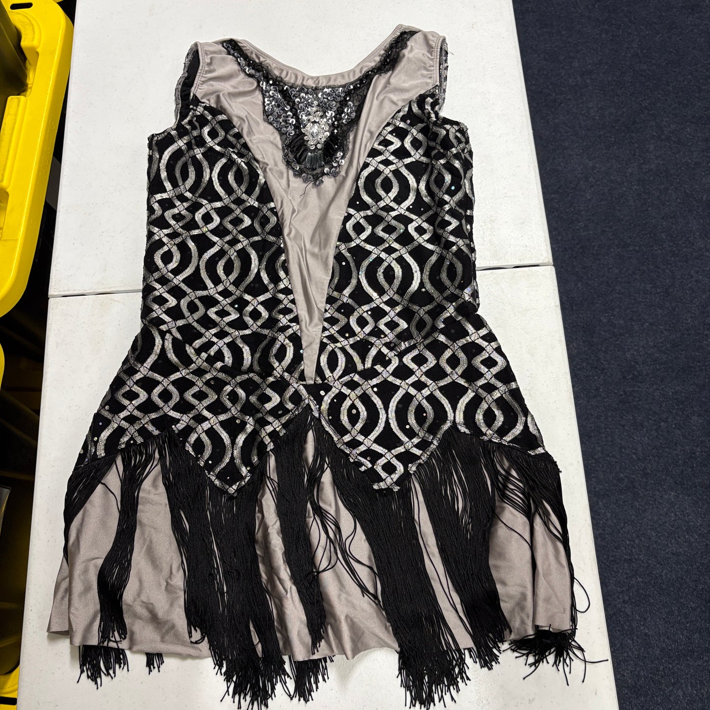 Sequin Fringe Dance Costume Dress Black Silver Jazz Flapper Competition Youth